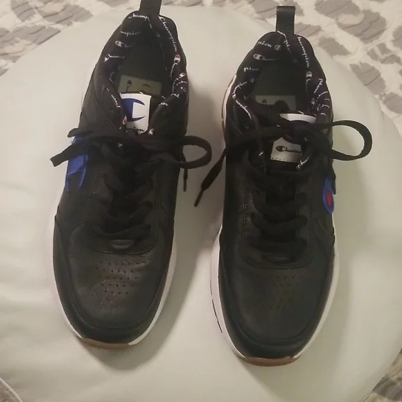 Men's Champion Black Genuine Leather Sneakers with White Rubber Soles; Size 9 - Picture 5 of 10